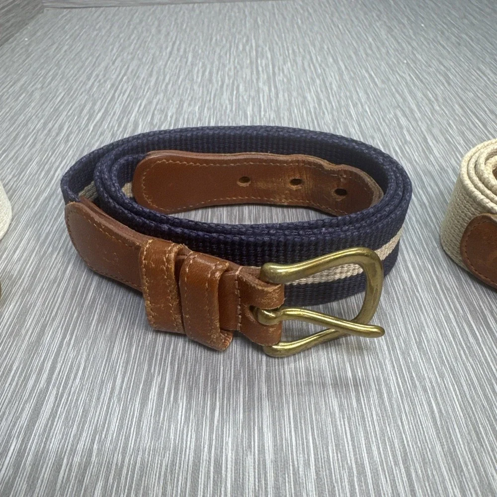 Coach Women's Leather Linen Belts Lot of 3 Tan Navy Cream Size‎ 40 Large L